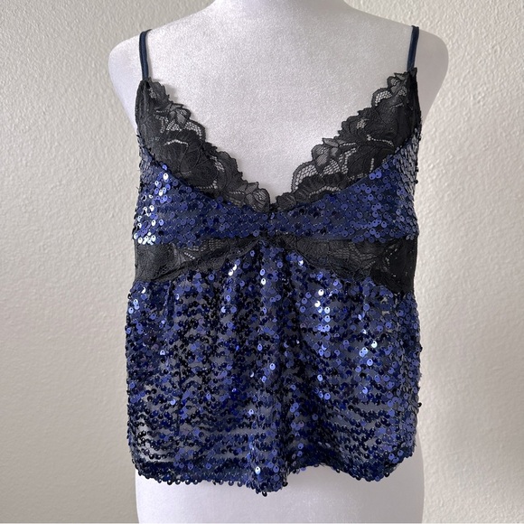FREE PEOPLE Right Rhythm Sequin Cami in Midnight Combo Sz. S - Picture 13 of 16